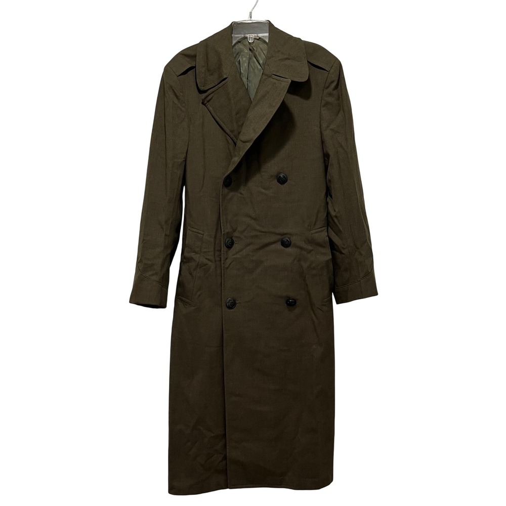 US Marine Corp Vintage Overcoat Mens 34L Green Wool Serge Double Breasted